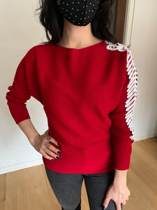 Red Knitted Tunic One Sleeve Design