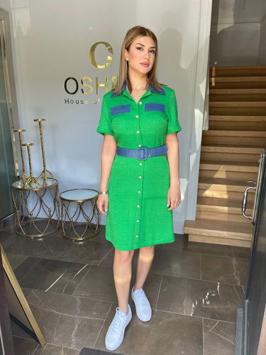 50122 Green Tweed Dress