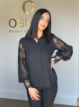 Load image into Gallery viewer, Black blouse with detailed sleeves