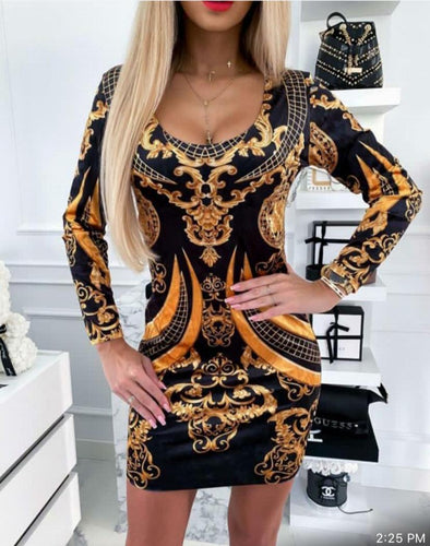 Black & Gold fitted long sleeve mini dress