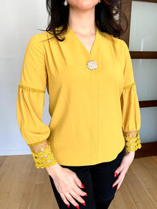 Yellow Designed Sleeve Blouse