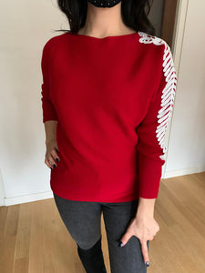 Red Knitted Tunic One Sleeve Design