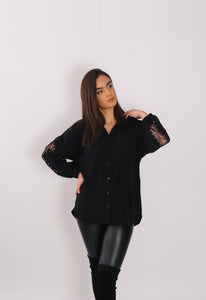 22120 black sleeves detailed blouse