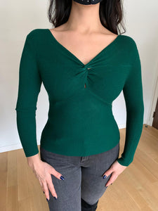 Emerald Green V Neck Knitted Top