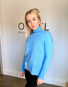 Light blue turtle neck knitted top